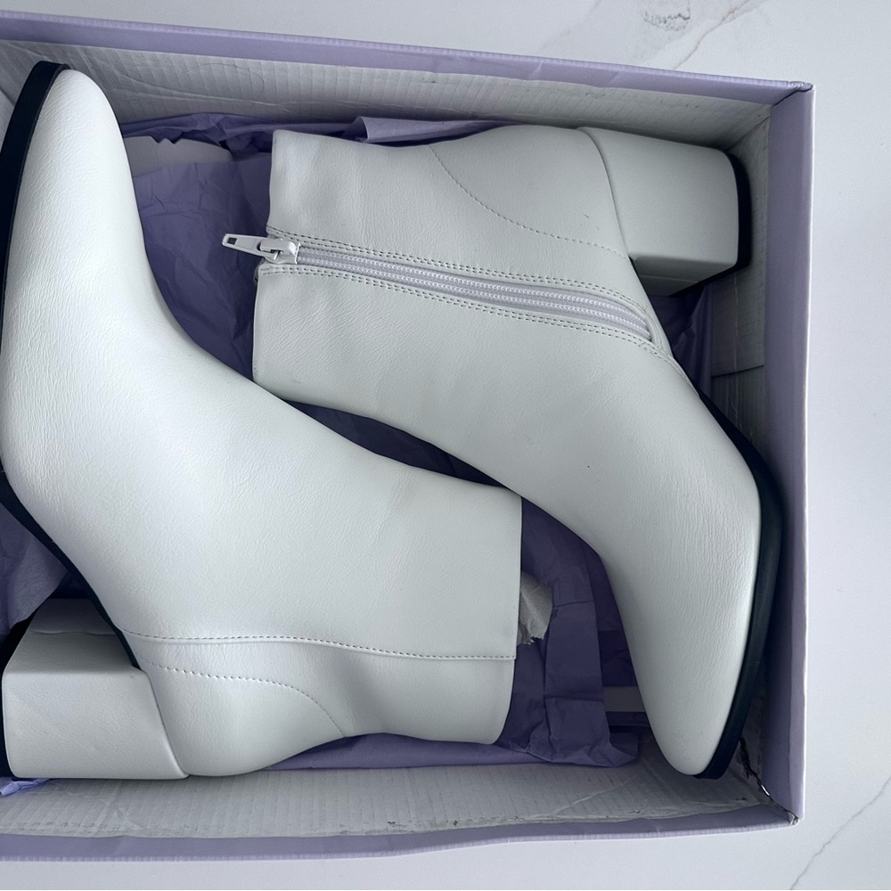 Madden Girl White Faux Leather Ankle Boots with Block Heel